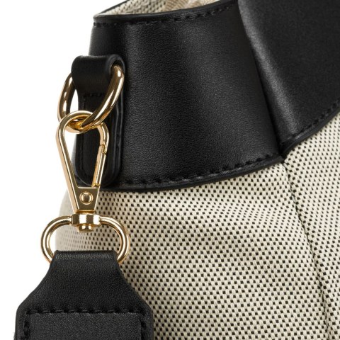 Miejska torba damska wykonana ze skóry naturalnej i włókna poliamidowego w beżowo-czarnym kolorze - Peterson