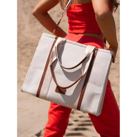 Modna shopperka damska w brązowo-beżowym kolorze z regulowanym paskiem w zestawie - Peterson