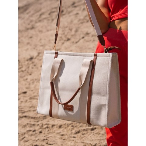 Modna shopperka damska w brązowo-beżowym kolorze z regulowanym paskiem w zestawie - Peterson