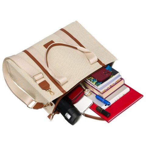 Modna shopperka damska w brązowo-beżowym kolorze z regulowanym paskiem w zestawie - Peterson