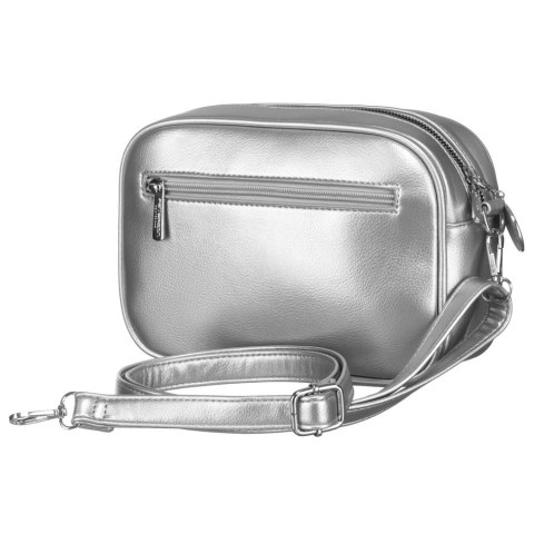 Modna srebrna listonoszka damska z szerokim i wąskim paskiem komplecie Peterson