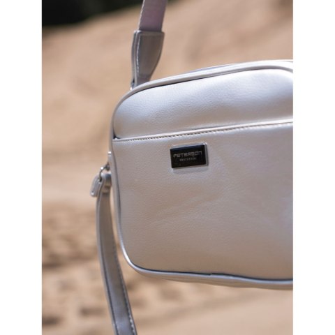 Modna srebrna listonoszka damska z szerokim i wąskim paskiem komplecie Peterson