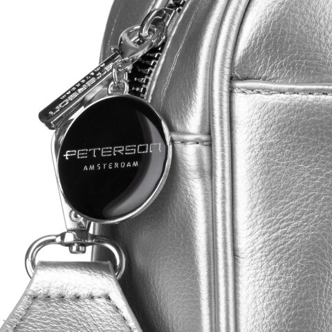 Modna srebrna listonoszka damska z szerokim i wąskim paskiem komplecie Peterson
