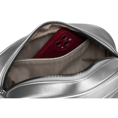 Modna srebrna listonoszka damska z szerokim i wąskim paskiem komplecie Peterson