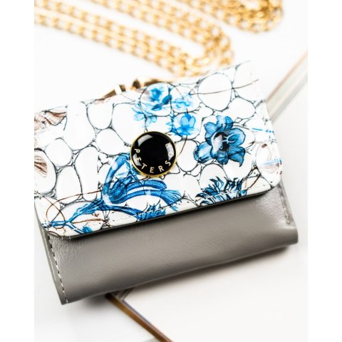 Mały, niebieski portfelik damski ze skóry naturalnej w kwiaty - Peterson