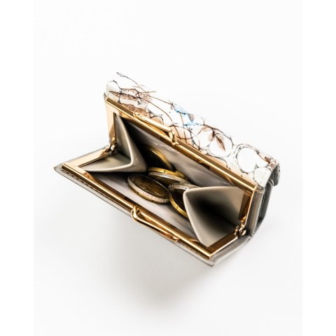 Mały, niebieski portfelik damski ze skóry naturalnej w kwiaty - Peterson