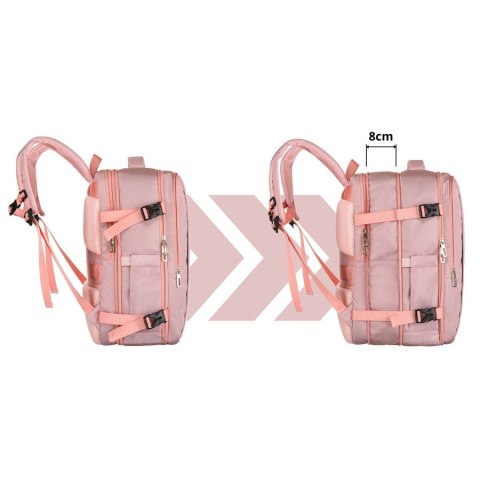 Plecak z miejscem na laptopa wykonany z cordury w różowym kolorze, zawieszony na regulowanych szelkach - Peterson