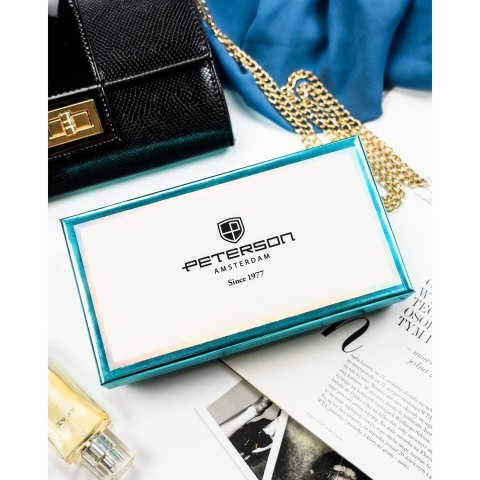 Wielokolorowy, duży portfel damski ze skóry ekologicznej i naturalnej zamykany zatrzaskiem - Peterson