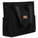 Czarny shopper damski z poliestru zawieszony na wygodnych uchwytach - Rovicky Czarny shopper damski z poliestru zawieszony na wygodnych uchwytach - Rovicky