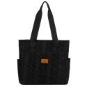 Czarny shopper damski z poliestru zawieszony na wygodnych uchwytach - Rovicky Czarny shopper damski z poliestru zawieszony na wygodnych uchwytach - Rovicky