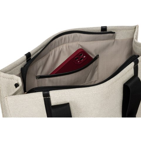 Modna shopperka damska w czarno-beżowym kolorze z regulowanym paskiem - Peterson