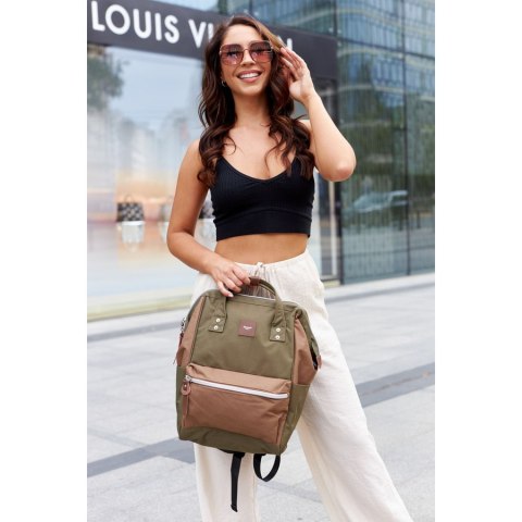 Zielono-brązowy, wodoodporny plecak na laptopa z portem USB - Himawari