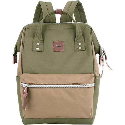 Zielono-brązowy, wodoodporny plecak na laptopa z portem USB - Himawari