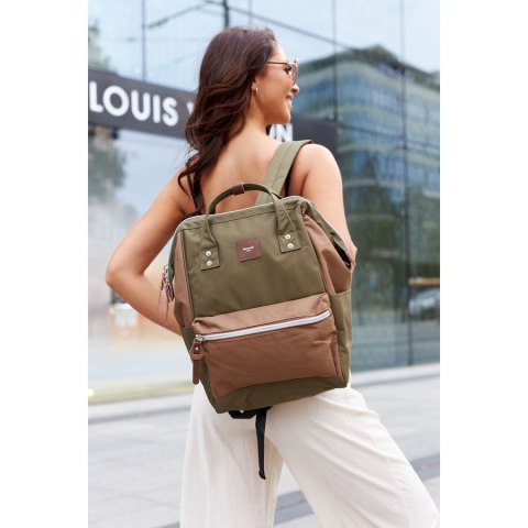 Zielono-brązowy, wodoodporny plecak na laptopa z portem USB - Himawari