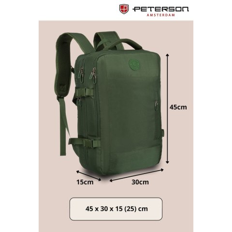 Zielony plecak podróżny z miejscem na laptopa i portem USB - Peterson Zielony plecak podróżny z miejscem na laptopa i portem USB - Peterson