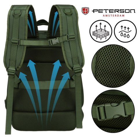 Zielony plecak podróżny z miejscem na laptopa i portem USB - Peterson Zielony plecak podróżny z miejscem na laptopa i portem USB - Peterson