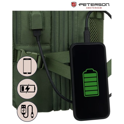 Zielony plecak podróżny z miejscem na laptopa i portem USB - Peterson Zielony plecak podróżny z miejscem na laptopa i portem USB - Peterson