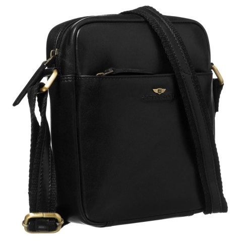 Jednokomorowa listonoszka męska ze skóry naturalnej w czarnym kolorze, zamykana suwakiem - Peterson