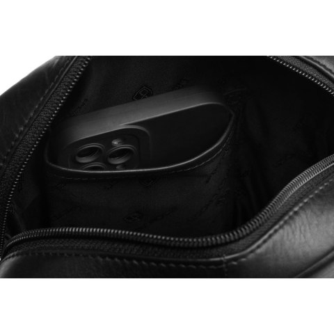 Jednokomorowa listonoszka męska ze skóry naturalnej w czarnym kolorze, zamykana suwakiem - Peterson