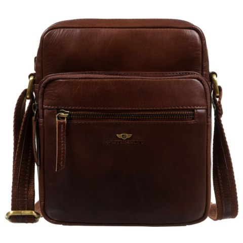 Miejska torba męska ze skóry naturalnej w brązowym kolorze, zawieszona na regulowanym pasku - Peterson