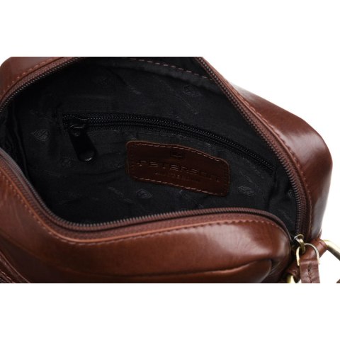 Miejska torba męska ze skóry naturalnej w brązowym kolorze, zawieszona na regulowanym pasku - Peterson