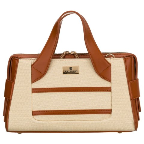 Elegancka torebka damska w kolorach ecru i brązowym wykonana z materiału syntetycznego - Peterson