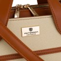 Elegancka torebka damska w kolorach ecru i brązowym wykonana z materiału syntetycznego - Peterson