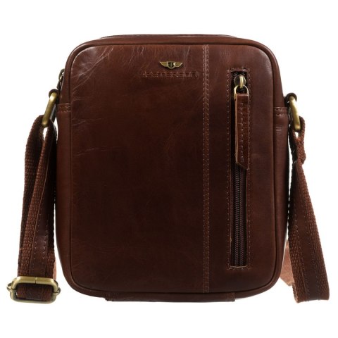 Brązowa listonoszka męska ze skóry naturalnej zamykana suwakiem - Peterson