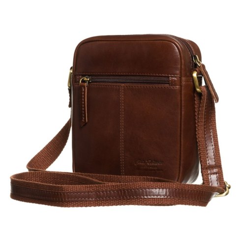 Brązowa listonoszka męska ze skóry naturalnej zamykana suwakiem - Peterson
