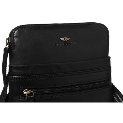 Mała, czarna, skórzana listonoszka męska zamykana suwakiem - Peterson