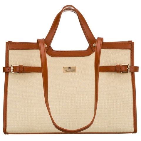 Klasyczna, duża torebka damska w kolorach brązowym i ecru - Peterson