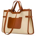 Klasyczna, duża torebka damska w kolorach brązowym i ecru - Peterson