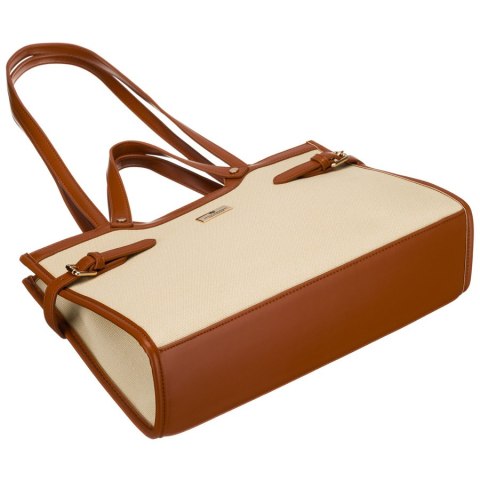 Klasyczna, duża torebka damska w kolorach brązowym i ecru - Peterson