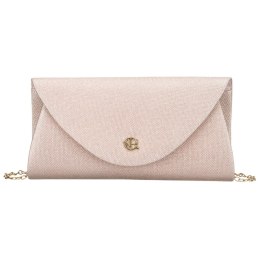 Beżowa, brokatowa kopertówka damska wykonana z tkaniny syntetycznej, zapinana klipsem magnetycznym - Rovicky