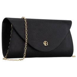 Brokatowa kopertówka damska wykonana z tkaniny syntetycznej w czarnym kolorze - Rovicky