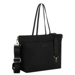 Czarna, duża shopperka damska z nylonu, mieszcząca format A4 i zamykana klipsem magnetycznym - Peterson
