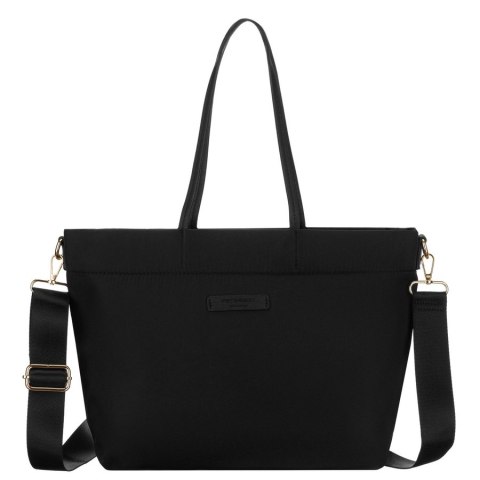 Czarna, duża shopperka damska z nylonu, mieszcząca format A4 i zamykana klipsem magnetycznym - Peterson