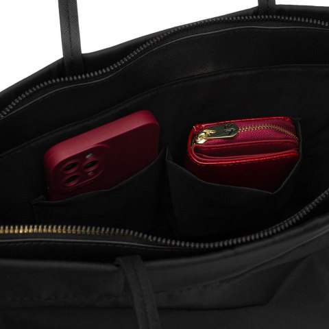 Czarna, duża shopperka damska z nylonu, mieszcząca format A4 i zamykana klipsem magnetycznym - Peterson