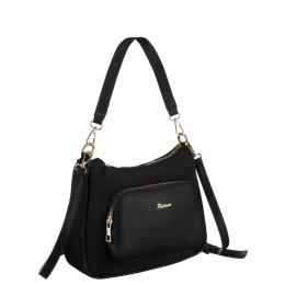 Czarna listonoszka damska z nylonu i skóry ekologicznej zawieszona na uchwytach i dopinanym pasku - Peterson