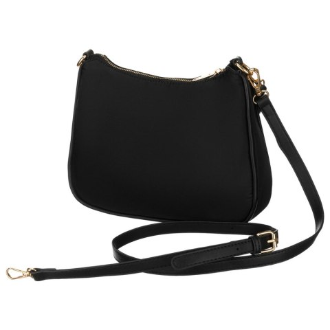 Czarna listonoszka damska z nylonu i skóry ekologicznej zawieszona na uchwytach i dopinanym pasku - Peterson