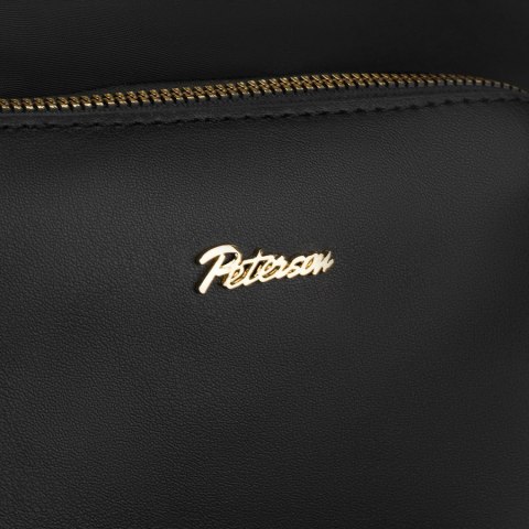 Czarna listonoszka damska z nylonu i skóry ekologicznej zawieszona na uchwytach i dopinanym pasku - Peterson