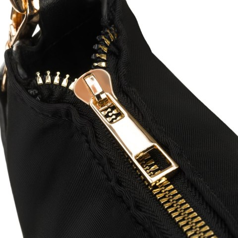 Czarna listonoszka damska z nylonu i skóry ekologicznej zawieszona na uchwytach i dopinanym pasku - Peterson