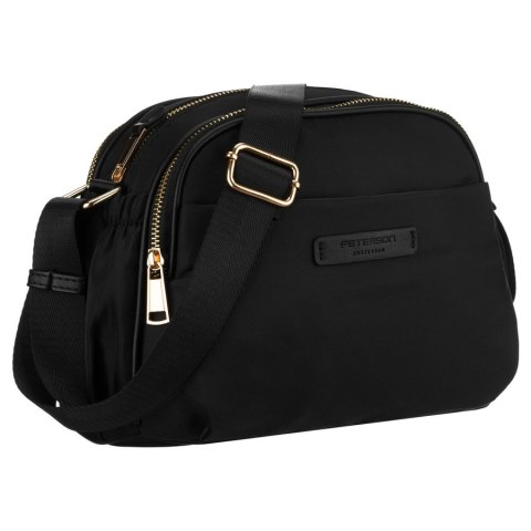 Nylonowa, czarna listonoszka damska, jednokomorowa z sześcioma kieszeniami - Peterson