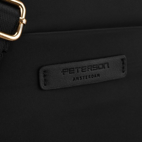 Nylonowa, czarna listonoszka damska, jednokomorowa z sześcioma kieszeniami - Peterson