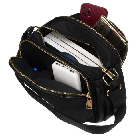 Nylonowa, czarna listonoszka damska, jednokomorowa z sześcioma kieszeniami - Peterson