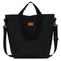 Czarna shopperka damska zamykana suwakiem z kieszonką zewnętrzną - Peterson