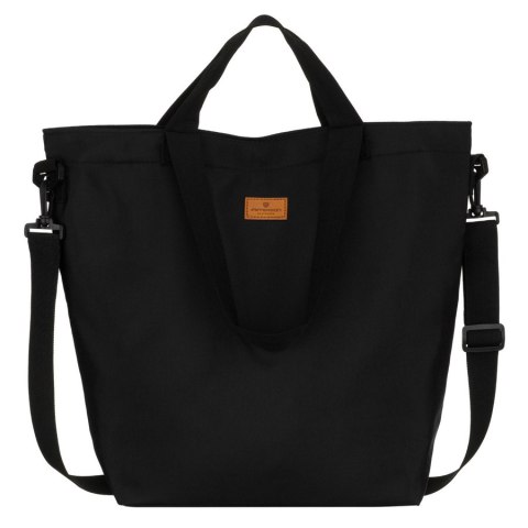 Czarna shopperka damska zamykana suwakiem z kieszonką zewnętrzną - Peterson