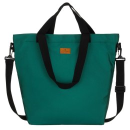Duża, ciemnozielona shopperka damska z poliestru, zawieszona na uchwytach i doczepianym pasku - Peterson
