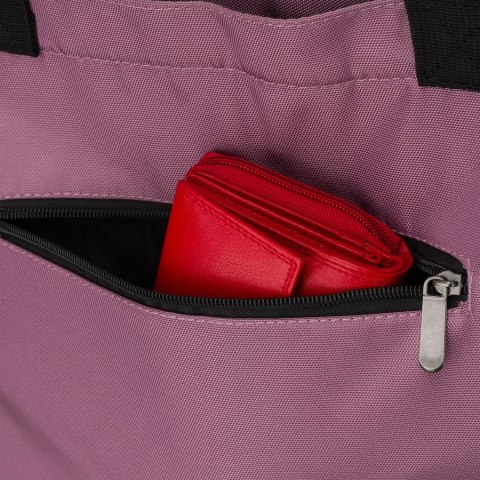 Duża shopperka damska z poliestru w różowym kolorze, zawieszona na wygodnych uchwytach i doczepianym pasku - Peterson