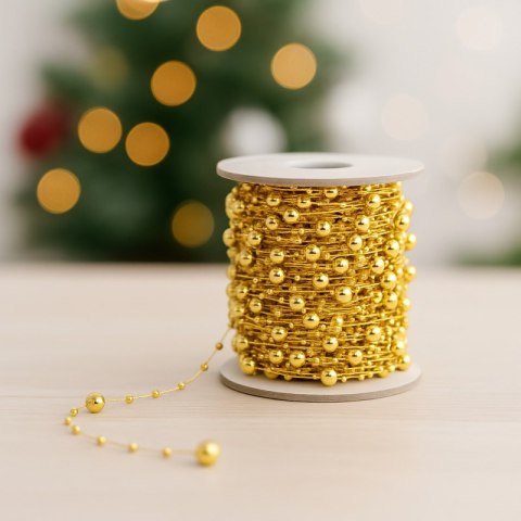 Łańcuch na choinkę 10m girlanda koraliki gold BOŻE NARODZENIE WOZ13